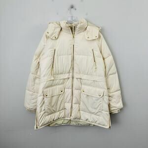 J Crew Ivory Full Zip Puffer Coat Women’s Size XL